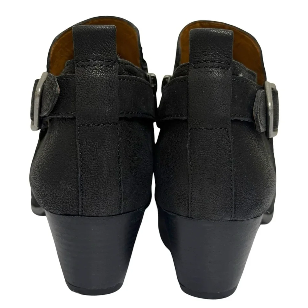 Franco Sarto Women's 8.5 W Black Leather Garfield Western Booties Side Buckle